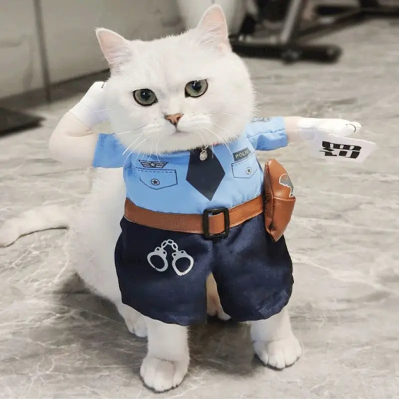 Police Dog & Cat Costume with Hat - Funny Pet Cosplay Outfit for Halloween & Parties