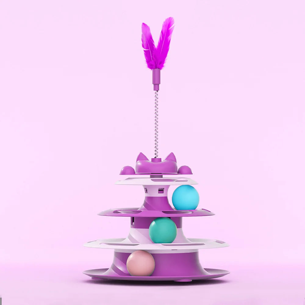 Interactive Cat Toy for Indoor Cats & Kittens | Turntable Ball Track & Teaser Wand