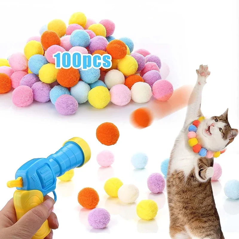 Interactive Cat Toy Launcher Gun with 100pcs Soft Plush Balls – Creative Training & Exercise Toy for Kittens