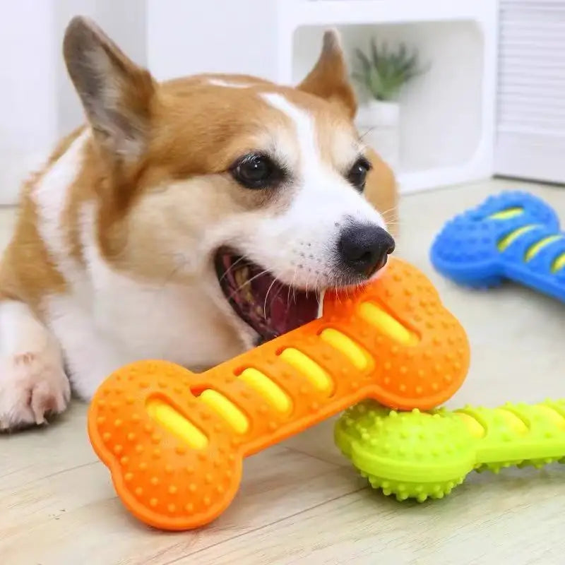 Indestructible Dog Chew Toy – Interactive Rubber Bone with Squeaker for Puppies & Large Dogs
