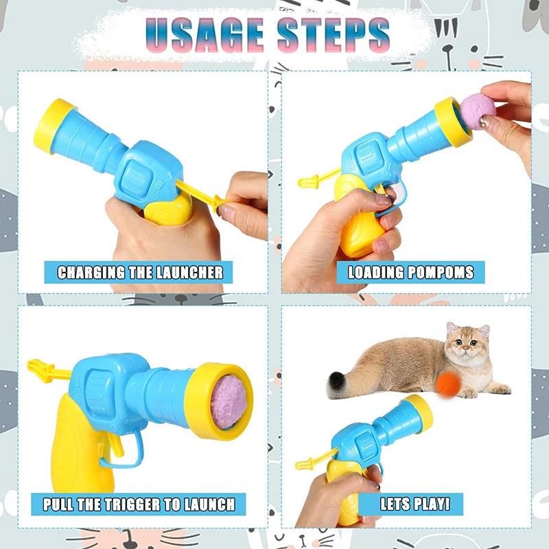 Interactive Cat Toy Launcher Gun with 100pcs Soft Plush Balls – Creative Training & Exercise Toy for Kittens