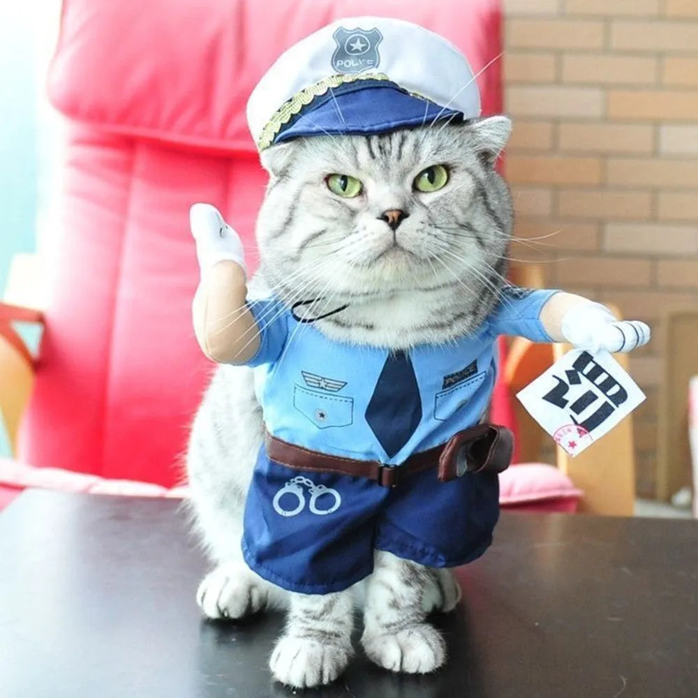 Police Dog & Cat Costume with Hat - Funny Pet Cosplay Outfit for Halloween & Parties