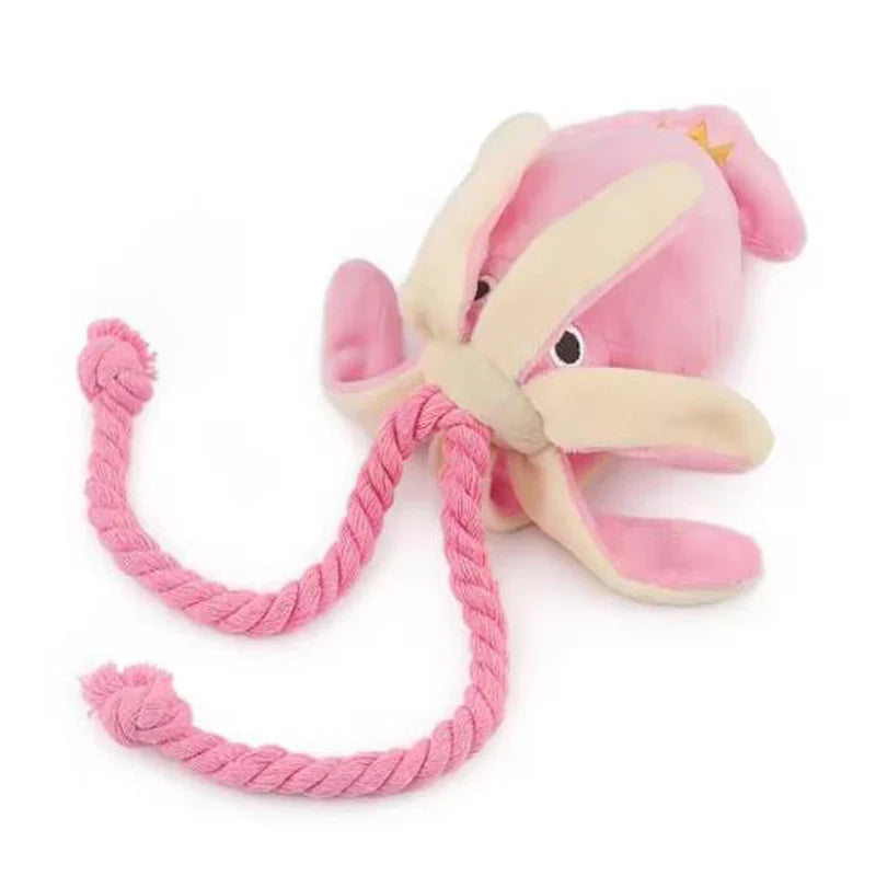 Interactive chew toy for dogs and cats in the shape of a sounding fabric octopus - durable and gentle on