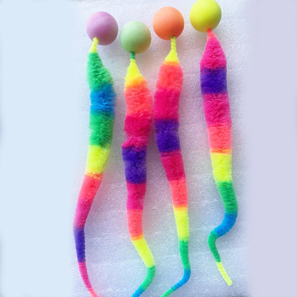 Interactive cat toy - colorful glove ball with elastic band for training and entertaining house