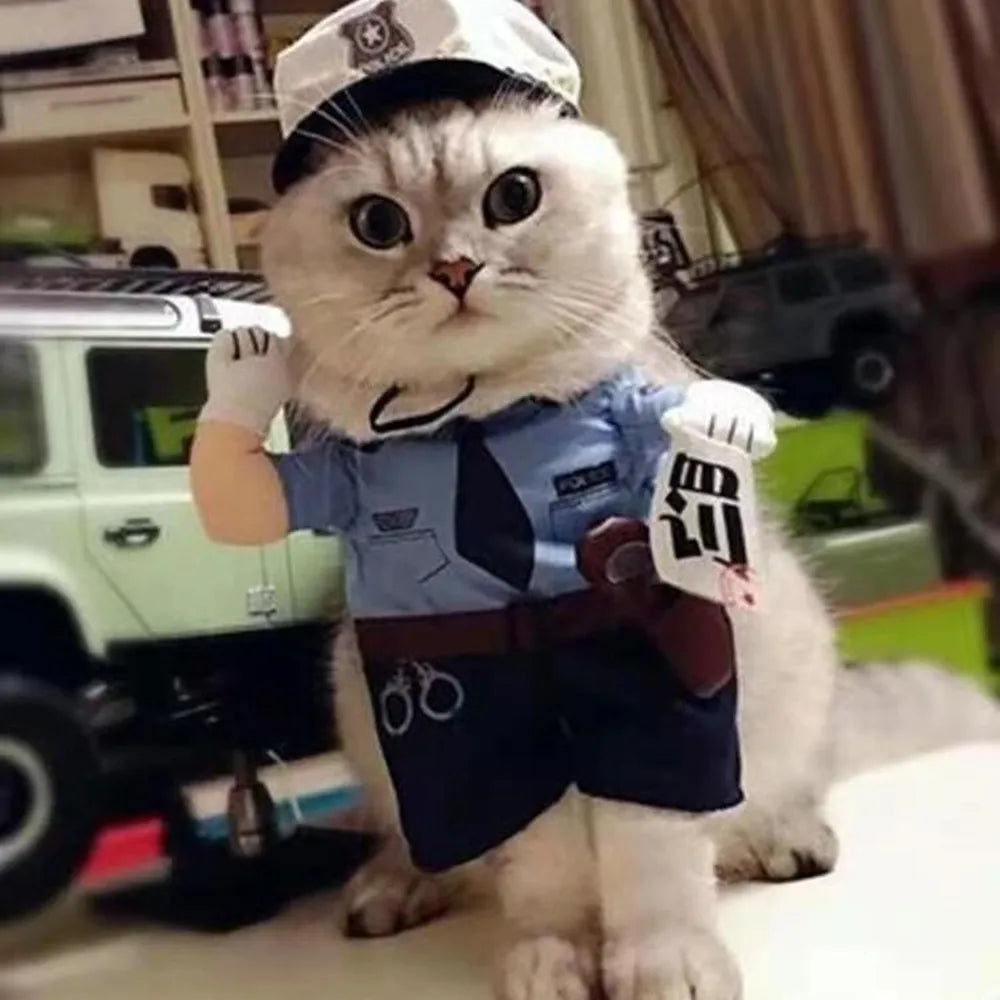 Police Dog & Cat Costume with Hat - Funny Pet Cosplay Outfit for Halloween & Parties