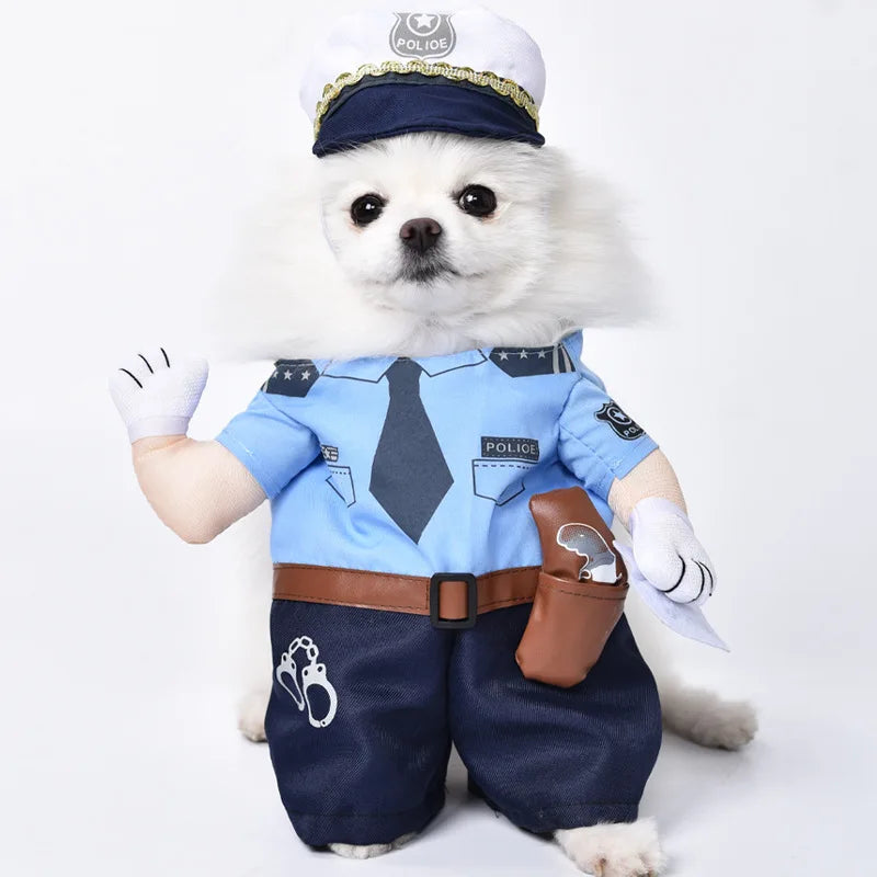 Police Dog & Cat Costume with Hat - Funny Pet Cosplay Outfit for Halloween & Parties