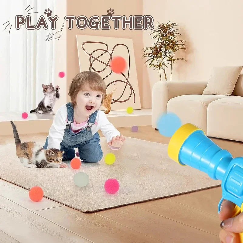 Interactive Cat Toy Launcher Gun with 100pcs Soft Plush Balls – Creative Training & Exercise Toy for Kittens