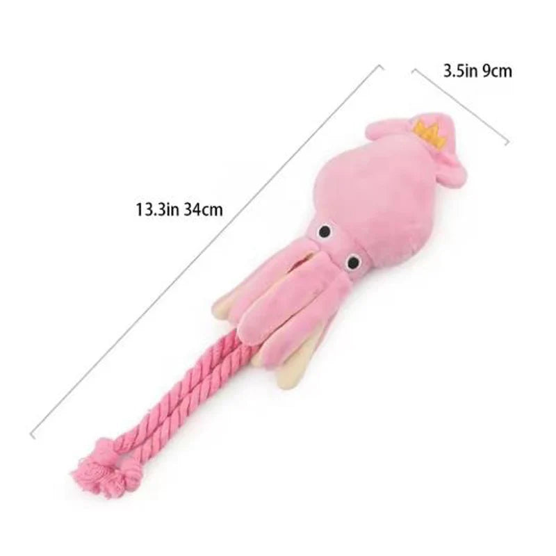 Interactive chew toy for dogs and cats in the shape of a sounding fabric octopus - durable and gentle on