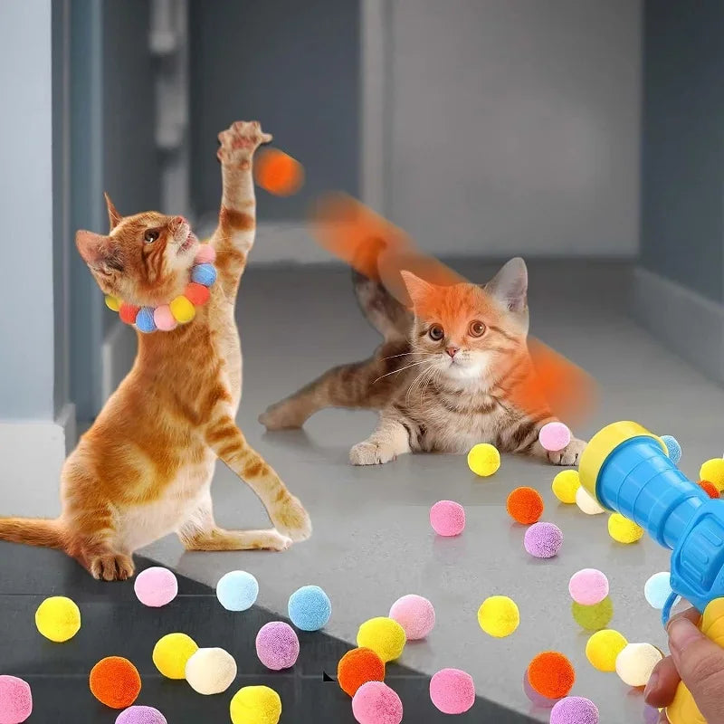 Interactive Cat Toy Launcher Gun with 100pcs Soft Plush Balls – Creative Training & Exercise Toy for Kittens