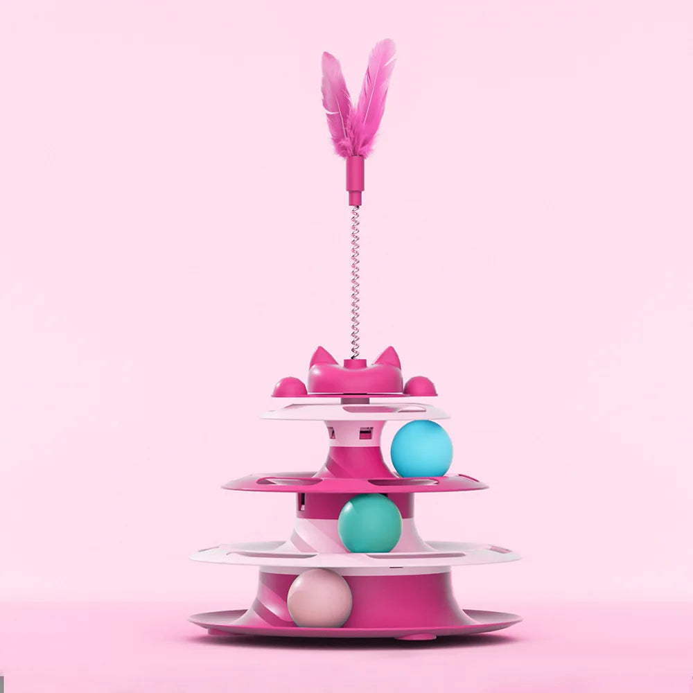Interactive Cat Toy for Indoor Cats & Kittens | Turntable Ball Track & Teaser Wand
