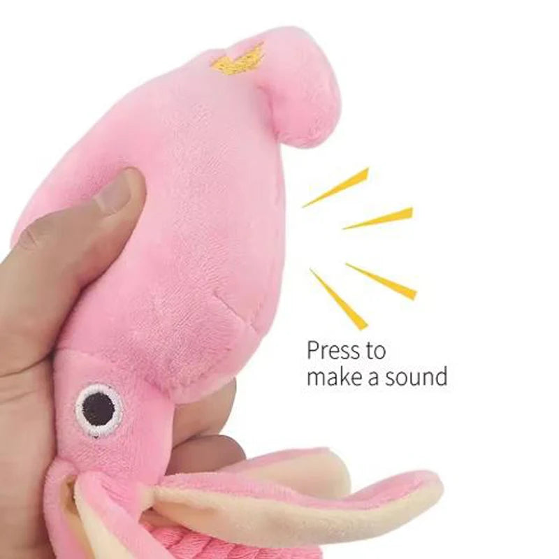 Interactive chew toy for dogs and cats in the shape of a sounding fabric octopus - durable and gentle on