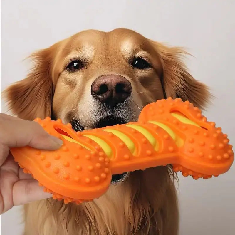 Indestructible Dog Chew Toy – Interactive Rubber Bone with Squeaker for Puppies & Large Dogs