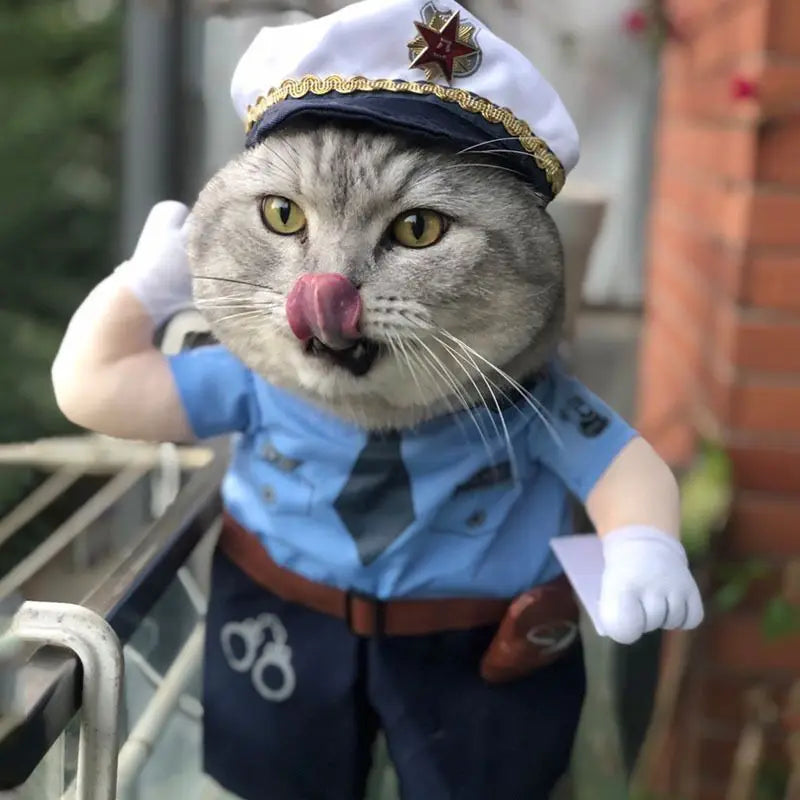 Police Dog & Cat Costume with Hat - Funny Pet Cosplay Outfit for Halloween & Parties
