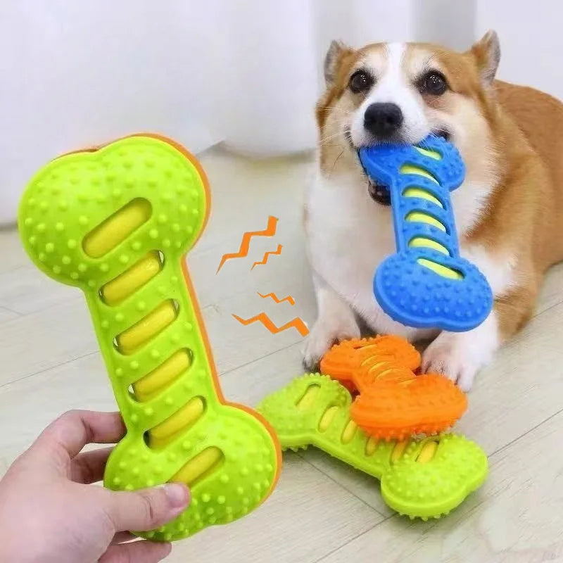Indestructible Dog Chew Toy – Interactive Rubber Bone with Squeaker for Puppies & Large Dogs