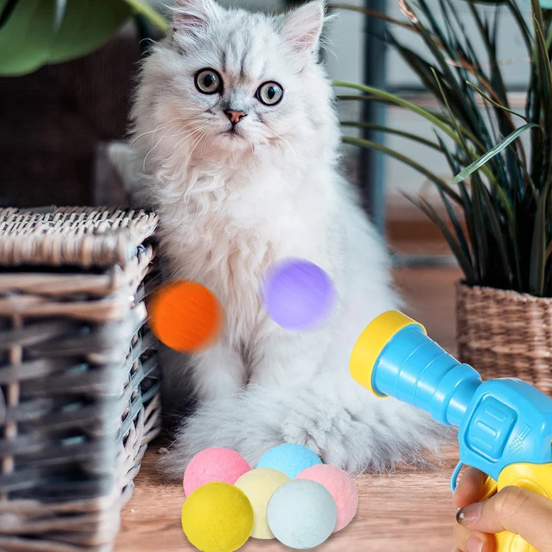Interactive Cat Toy Launcher Gun with 100pcs Soft Plush Balls – Creative Training & Exercise Toy for Kittens