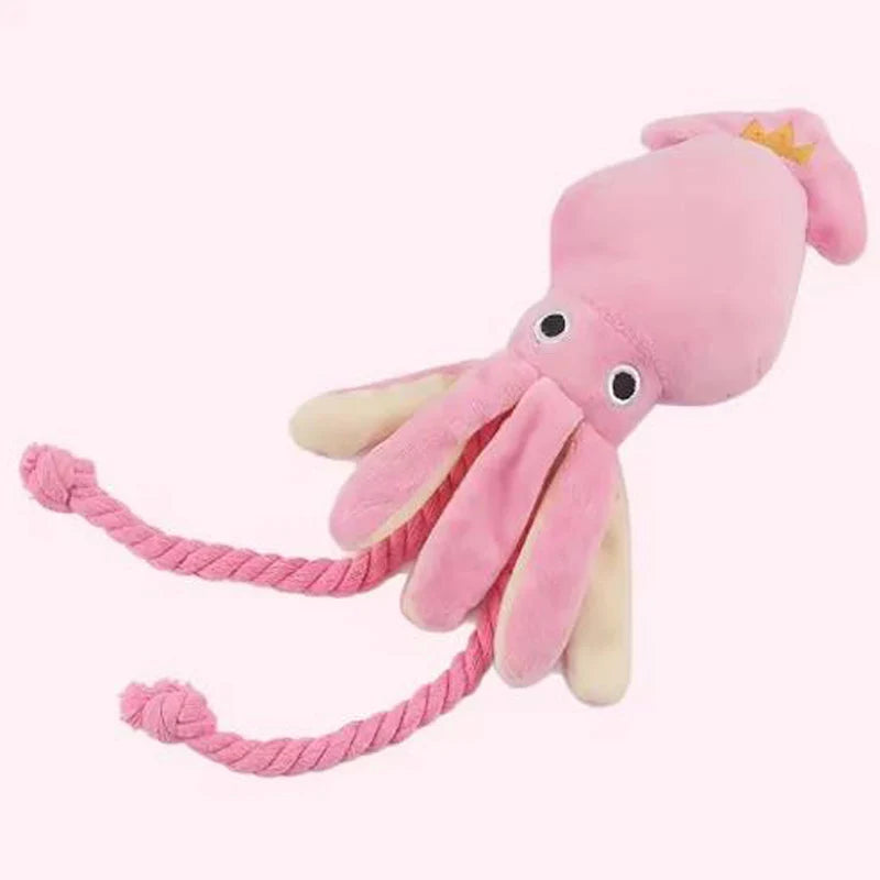 Interactive chew toy for dogs and cats in the shape of a sounding fabric octopus - durable and gentle on