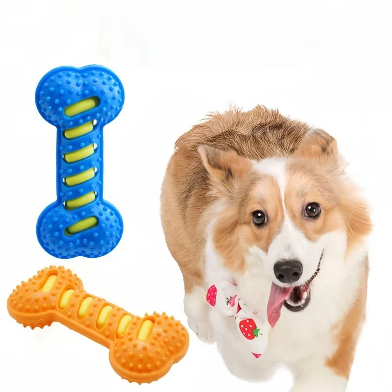 Indestructible Dog Chew Toy – Interactive Rubber Bone with Squeaker for Puppies & Large Dogs