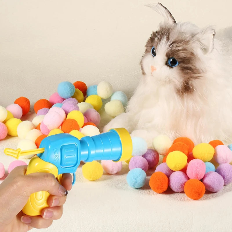 Interactive Cat Toy Launcher Gun with 100pcs Soft Plush Balls – Creative Training & Exercise Toy for Kittens