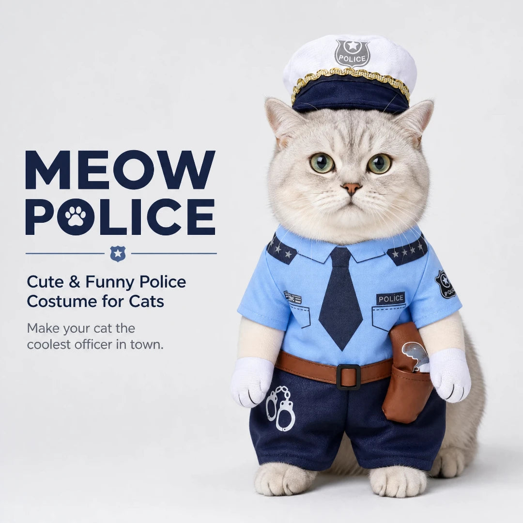 Police Dog & Cat Costume with Hat - Funny Pet Cosplay Outfit for Halloween & Parties