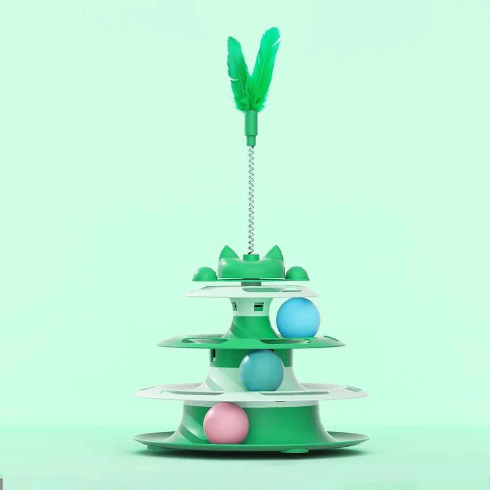 Interactive Cat Toy for Indoor Cats & Kittens | Turntable Ball Track & Teaser Wand